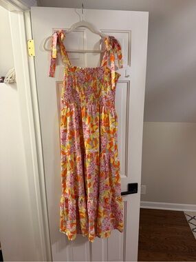 Women’s Floral Tie-Shoulder Sundress - Pink & Yellow